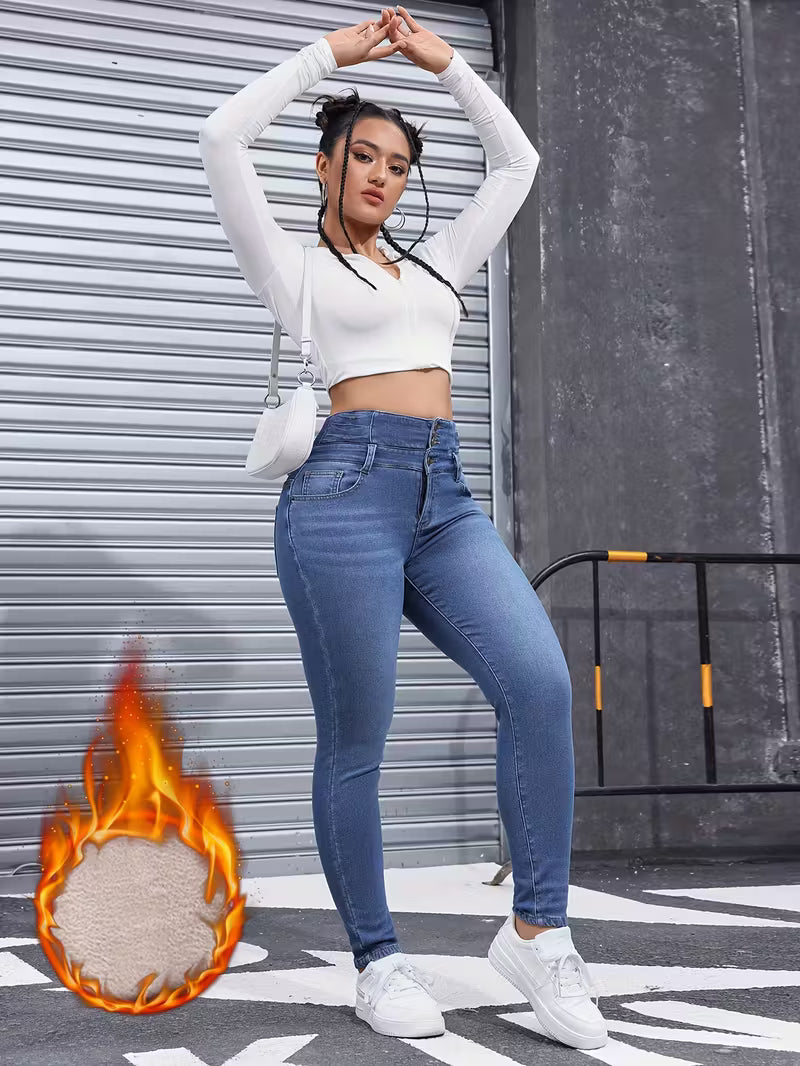 High-Waist Fleece Skinny Jeans